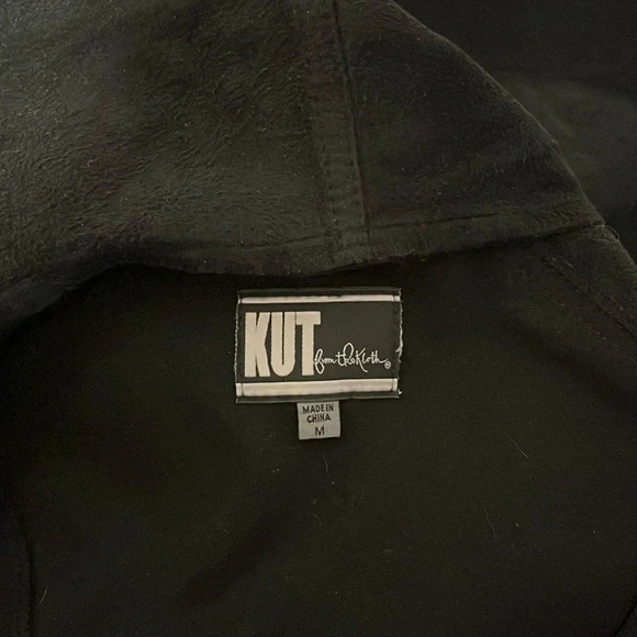 Drape Front Faux Leather Open Jacket Pockets, Size M - Picture 11 of 13